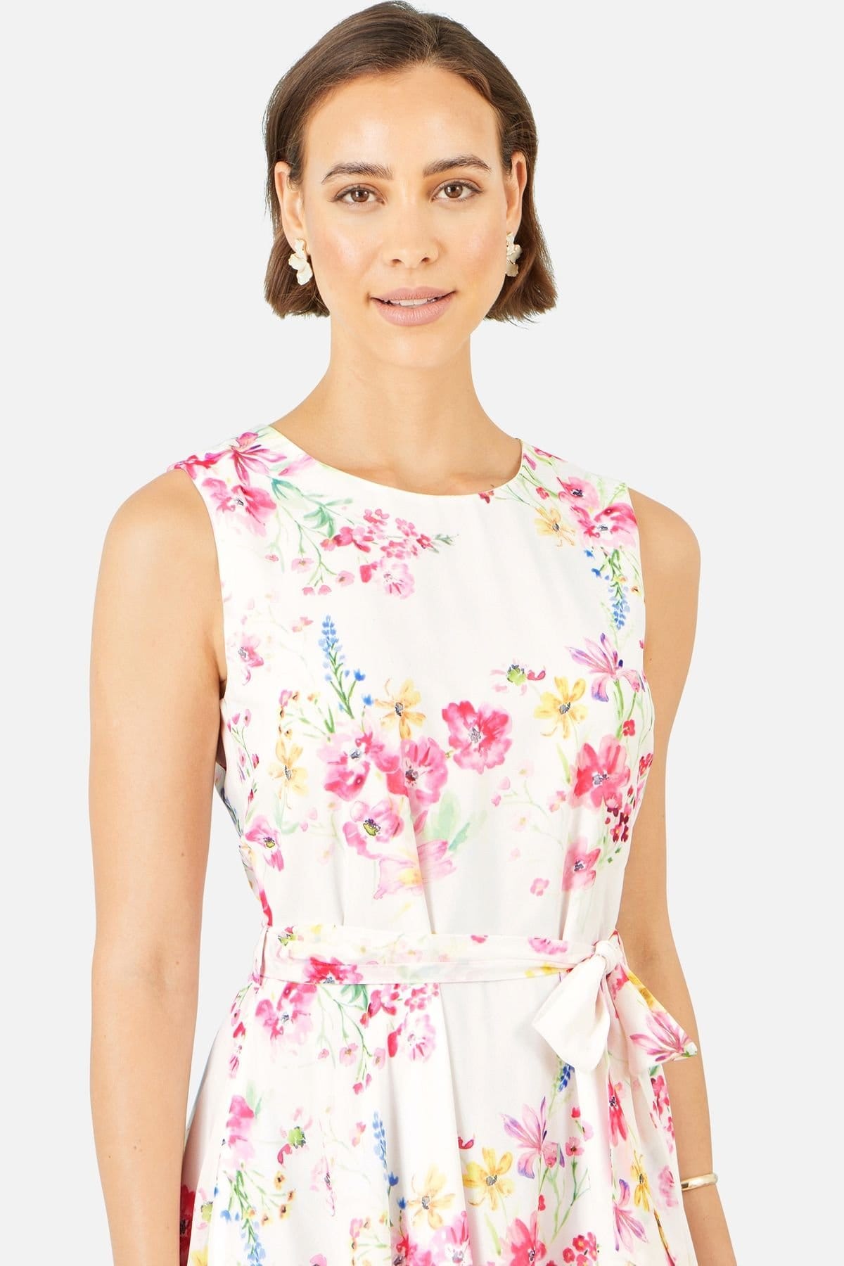 Yumi Yumi Women's White Delicate Floral Midi Skater Dress in Off-White - 4