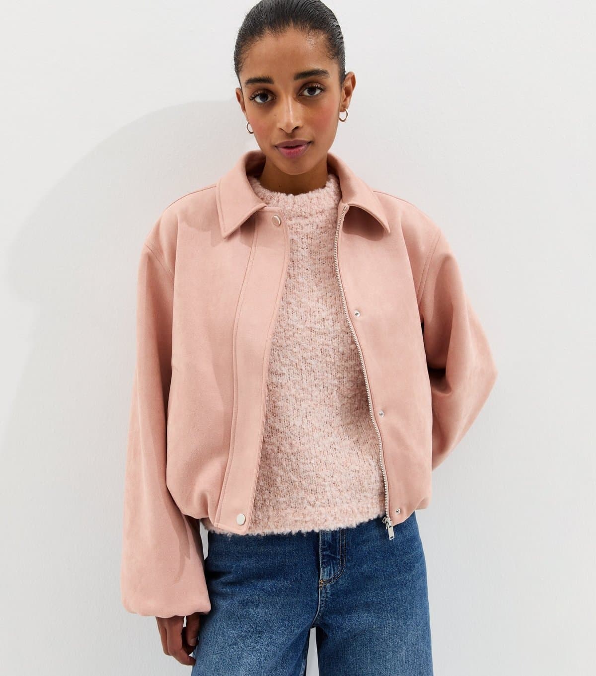 New Look Women's Light Pink Faux Suede Bubble Hem Jacket New Look