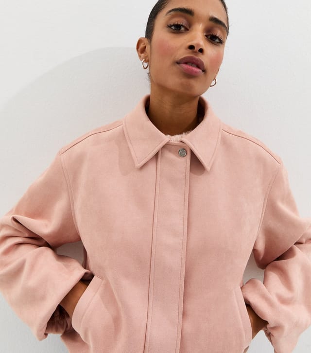 New Look Women's Light Pink Faux Suede Bubble Hem Jacket New Look - 2