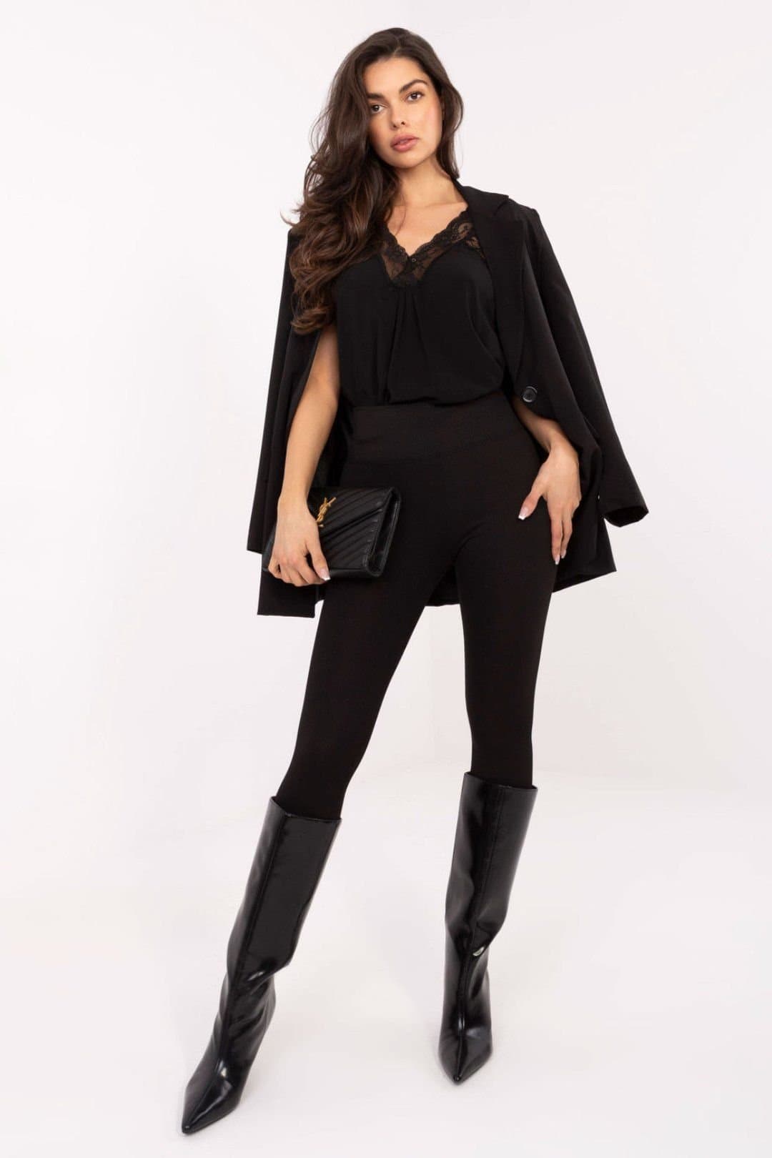 Love Lace Love Lace Women's Long Ribbed High Waisted Tapered Leggings in Black
