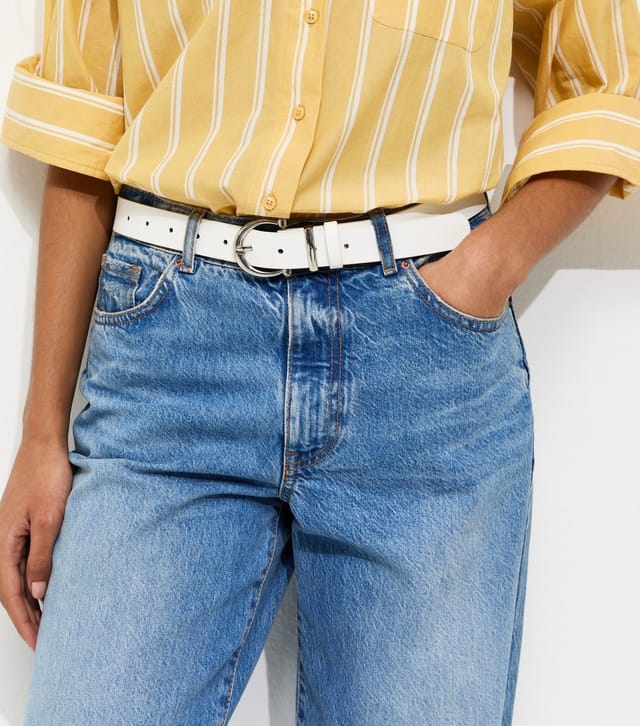 New Look White Faux Leather Buckled Belt New Look - 2