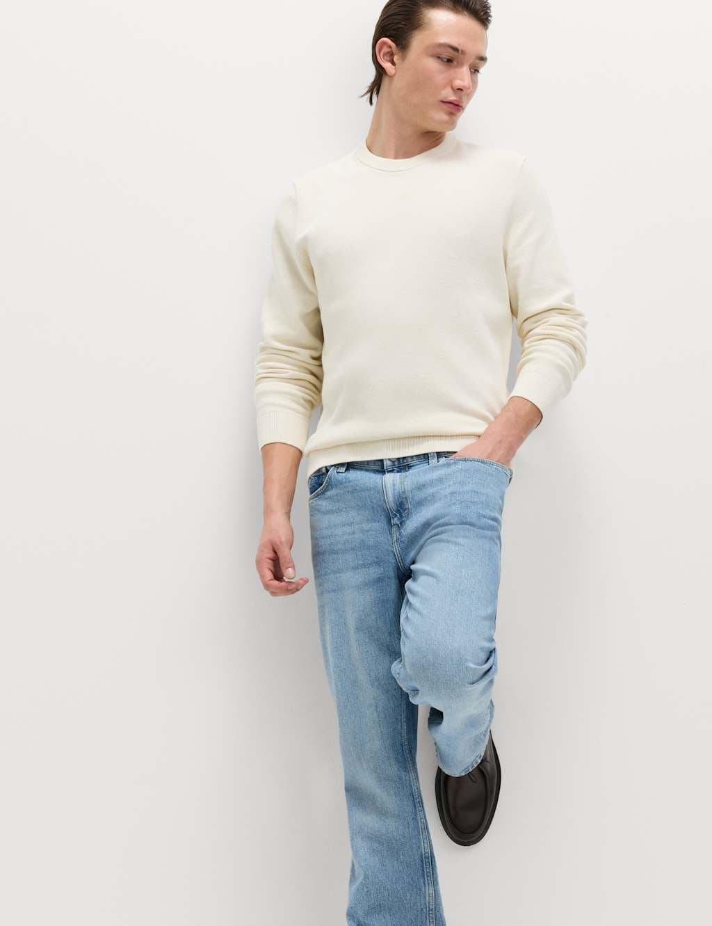 Marks & Spencer M&S Pure Cotton Textured Crew Neck Jumper Ecru