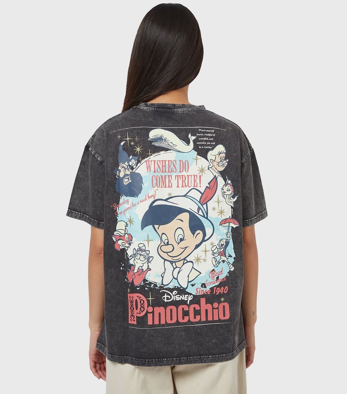 Skinnydip Women's Dark Grey Disney Pinocchio Poster T-Shirt Skinnydip New Look