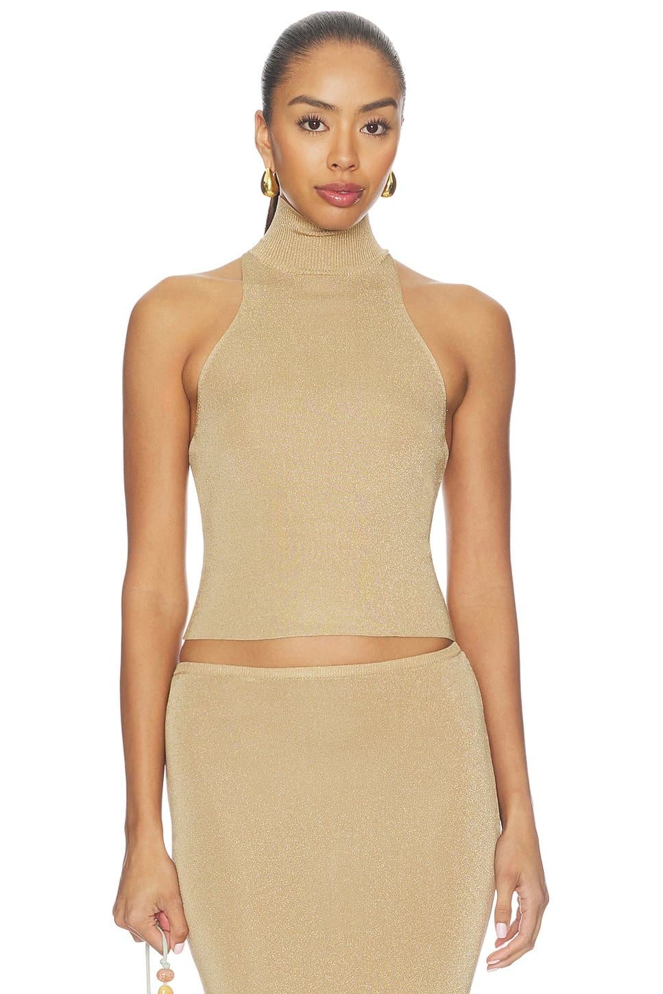 revolve Revolve Gold Metallic Mock Neck Shimmer Tank