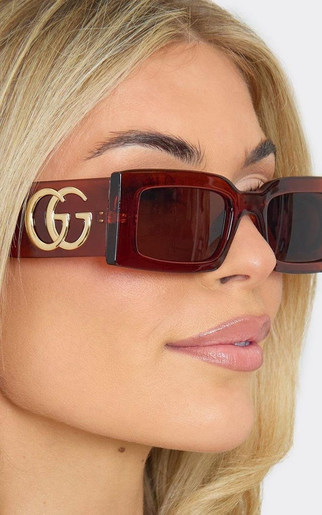 EGO Side Logo Detail Thick Framed Square Shaped Sunglasses In Brown, Women's Size UK 0 - 2
