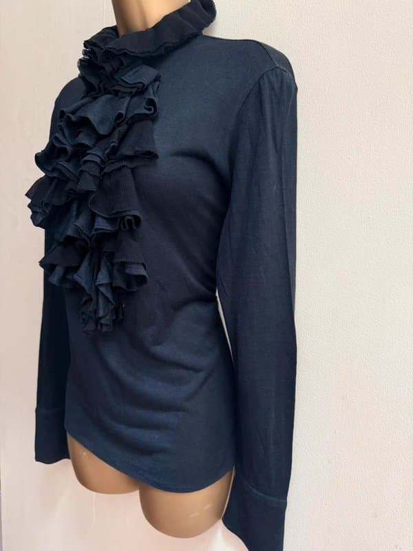 Ralph Lauren Ralph Lauren black silk ruffle detail long sleeve blouse top m