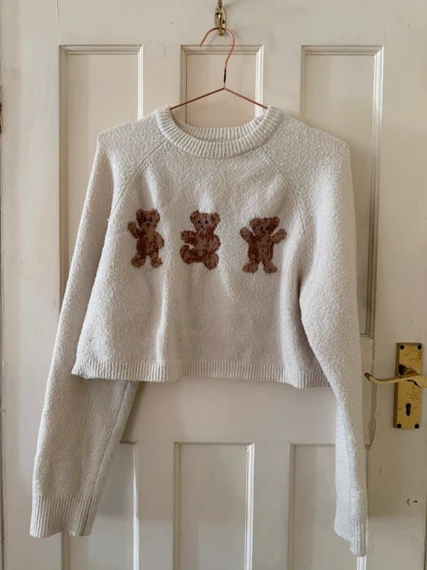 Bershka Cream teddy cropped jumper
