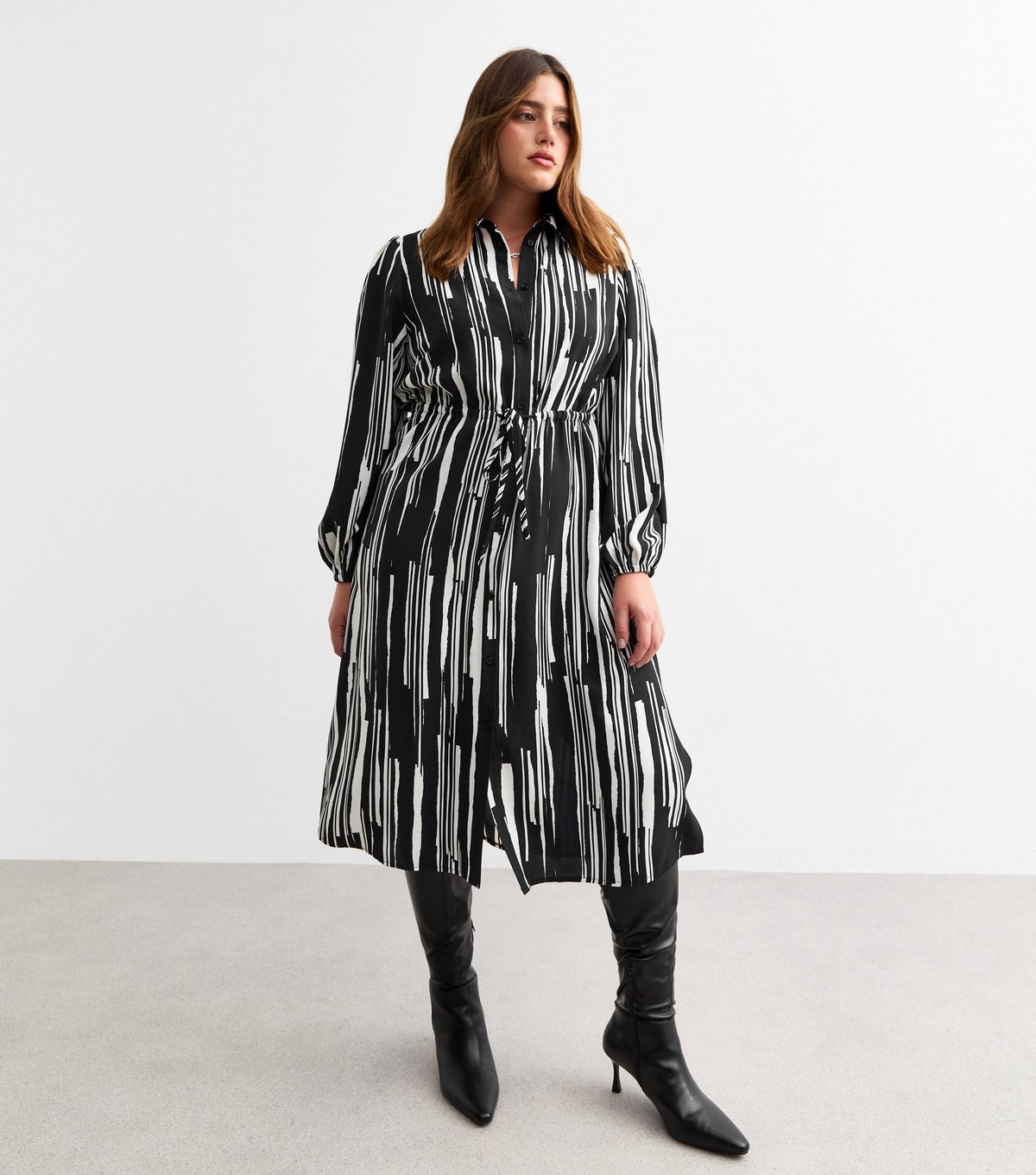 New Look Women's Plus Size Black Striped Midi Shirt Dress Curves New Look - 3