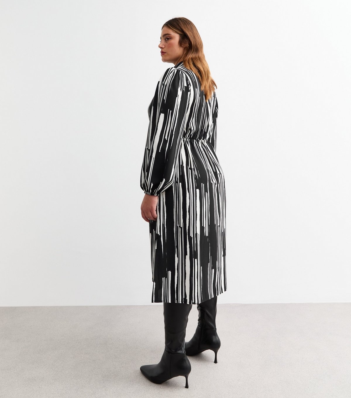 New Look Women's Plus Size Black Striped Midi Shirt Dress Curves New Look - 4