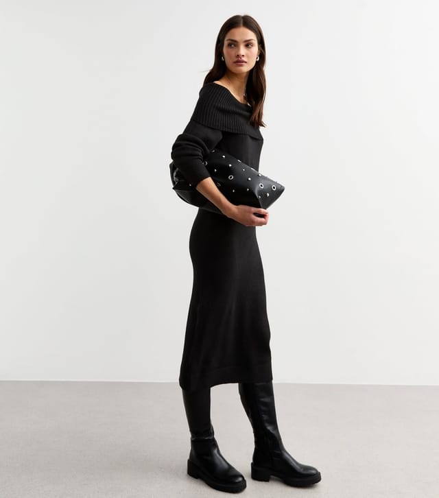 New Look Women's Black Knit Bardot Midi Dress New Look - 3