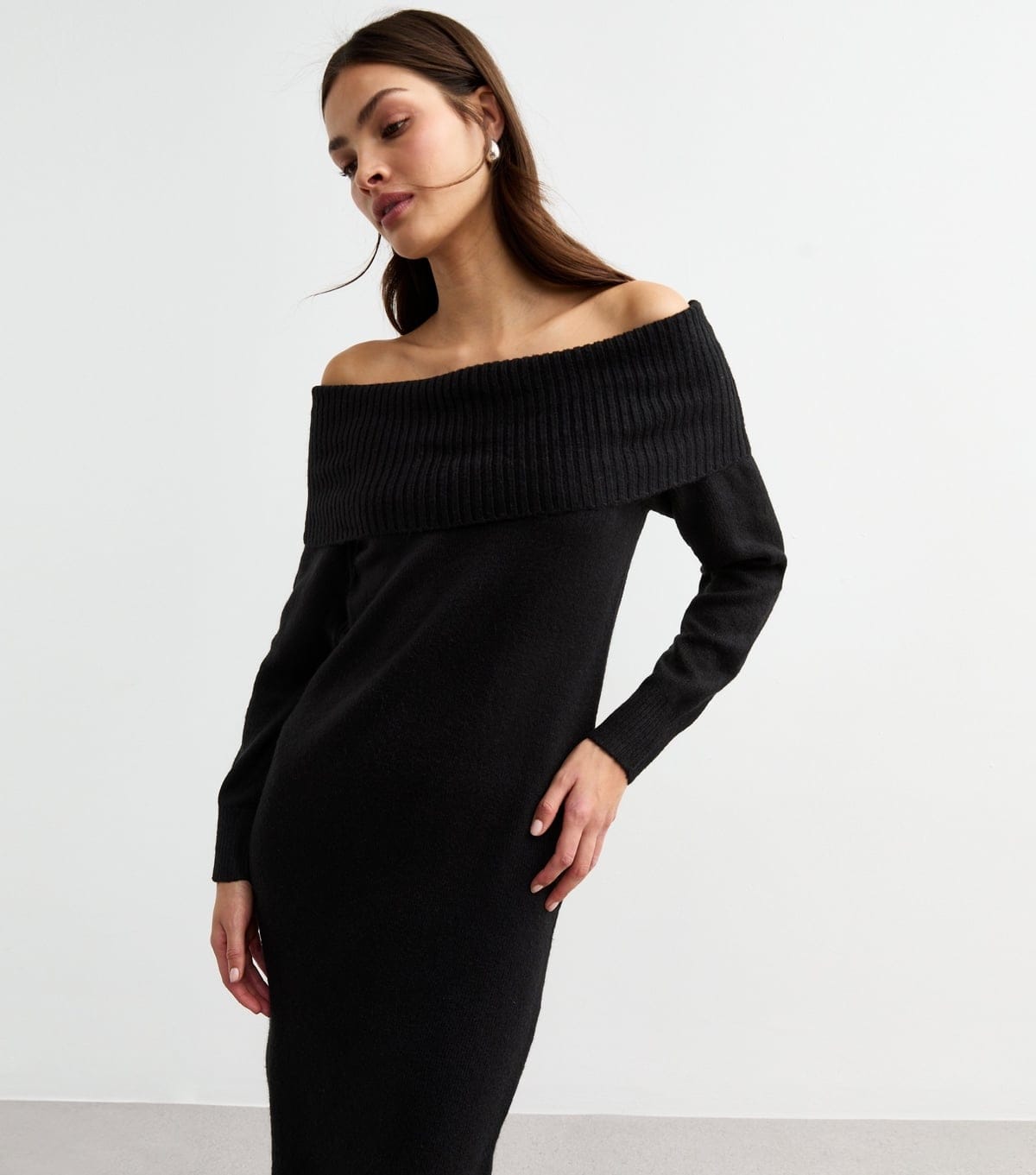 New Look Women's Black Knit Bardot Midi Dress New Look - 4