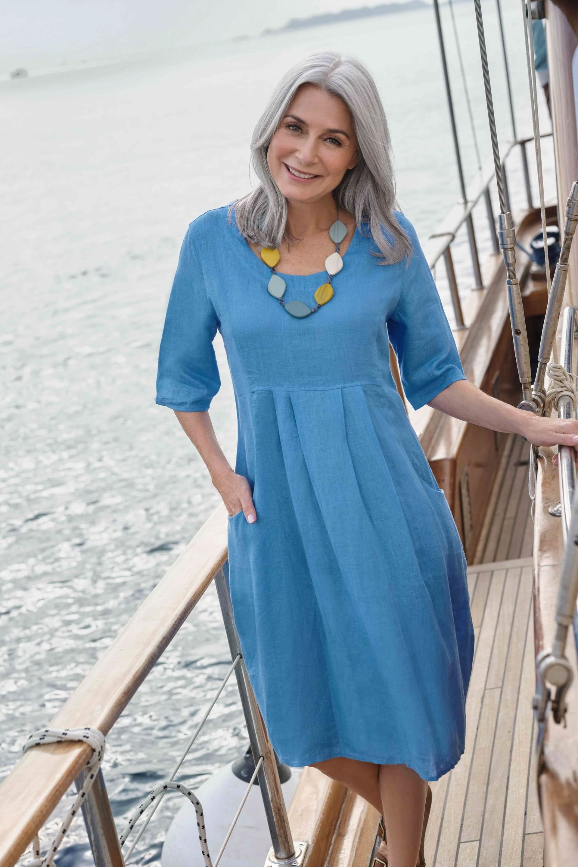 WoolOvers WoolOvers Women's Womens Linen Pocket Tunic Dress in Blue