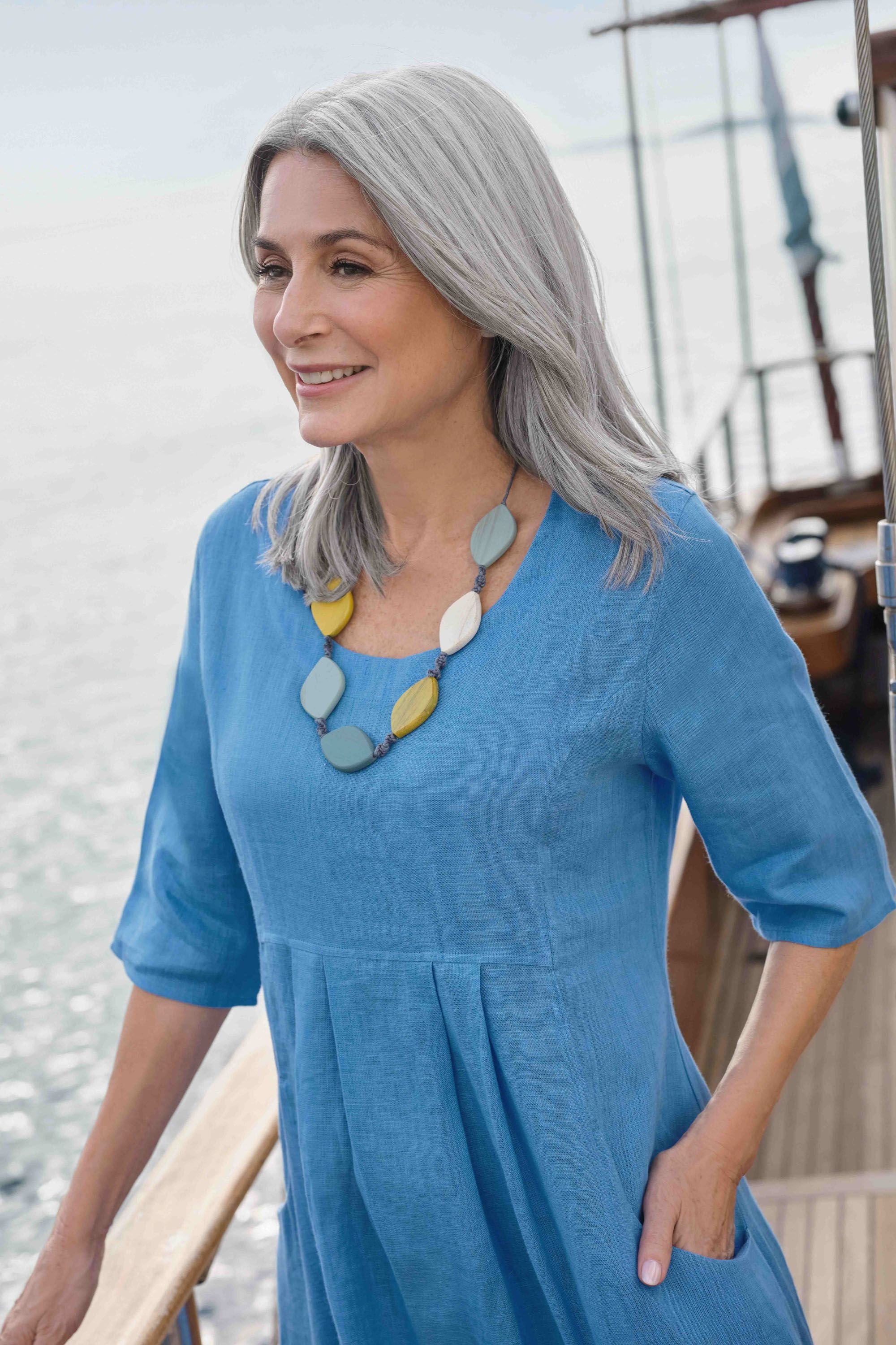 WoolOvers WoolOvers Women's Womens Linen Pocket Tunic Dress in Blue - 2