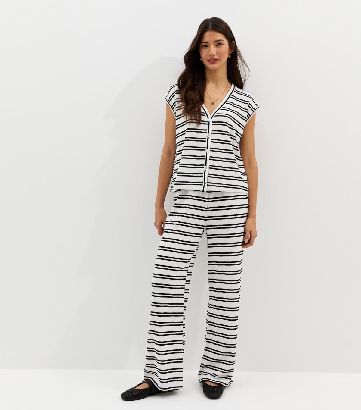 New Look Women's White Soft Touch Striped Trousers New Look