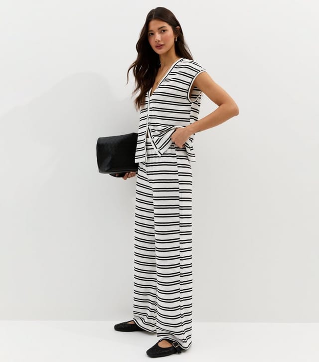 New Look Women's White Soft Touch Striped Trousers New Look - 2
