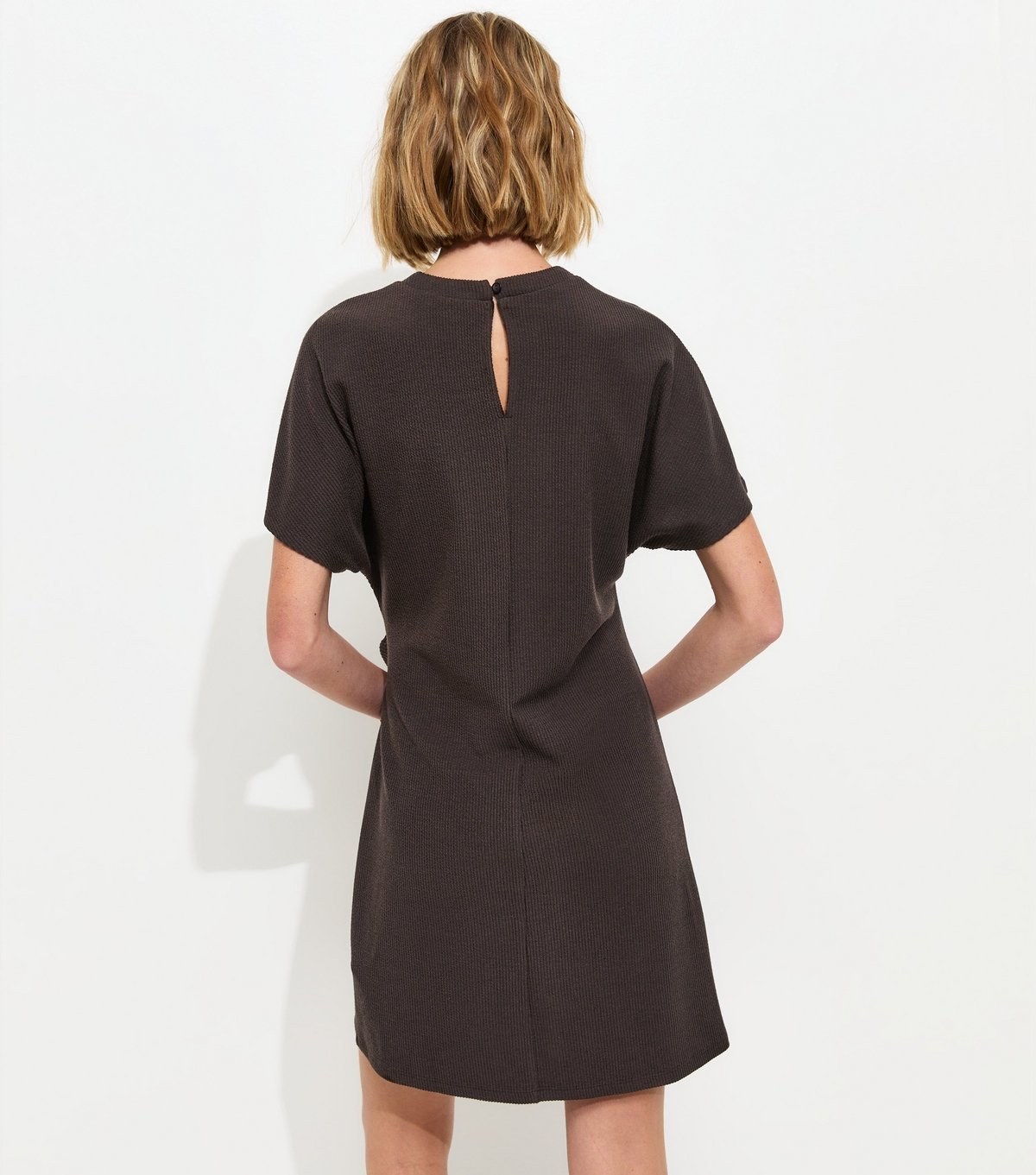 New Look Women's Dark Brown Ribbed Faux Button Twist Mini Dress New Look - 4