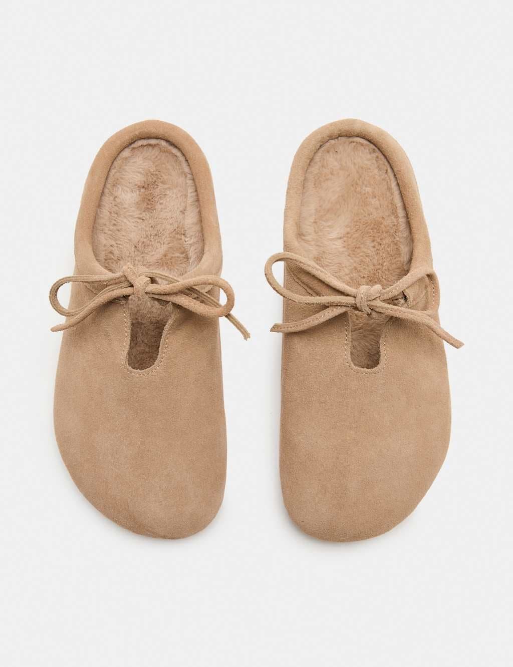 Marks & Spencer M&S Suede Bow Tie Mule Clog Slippers Sand