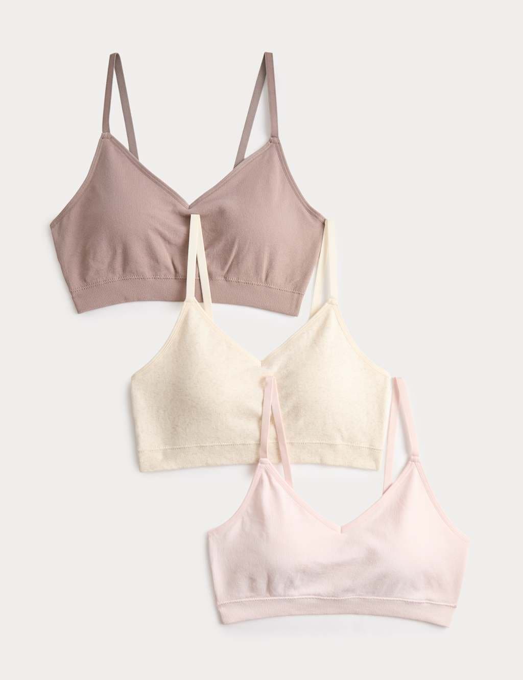 Marks & Spencer M&S Seamless Non Wired Bralettes Oatmeal Mix 3-Pack