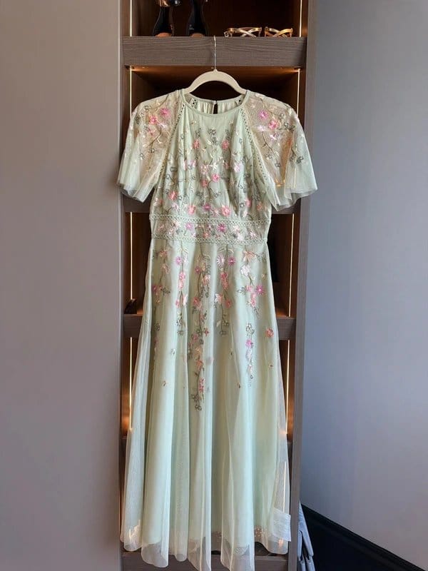 ASOS Bridesmaid Floral Embroidered Mint Tulle Midi Dress