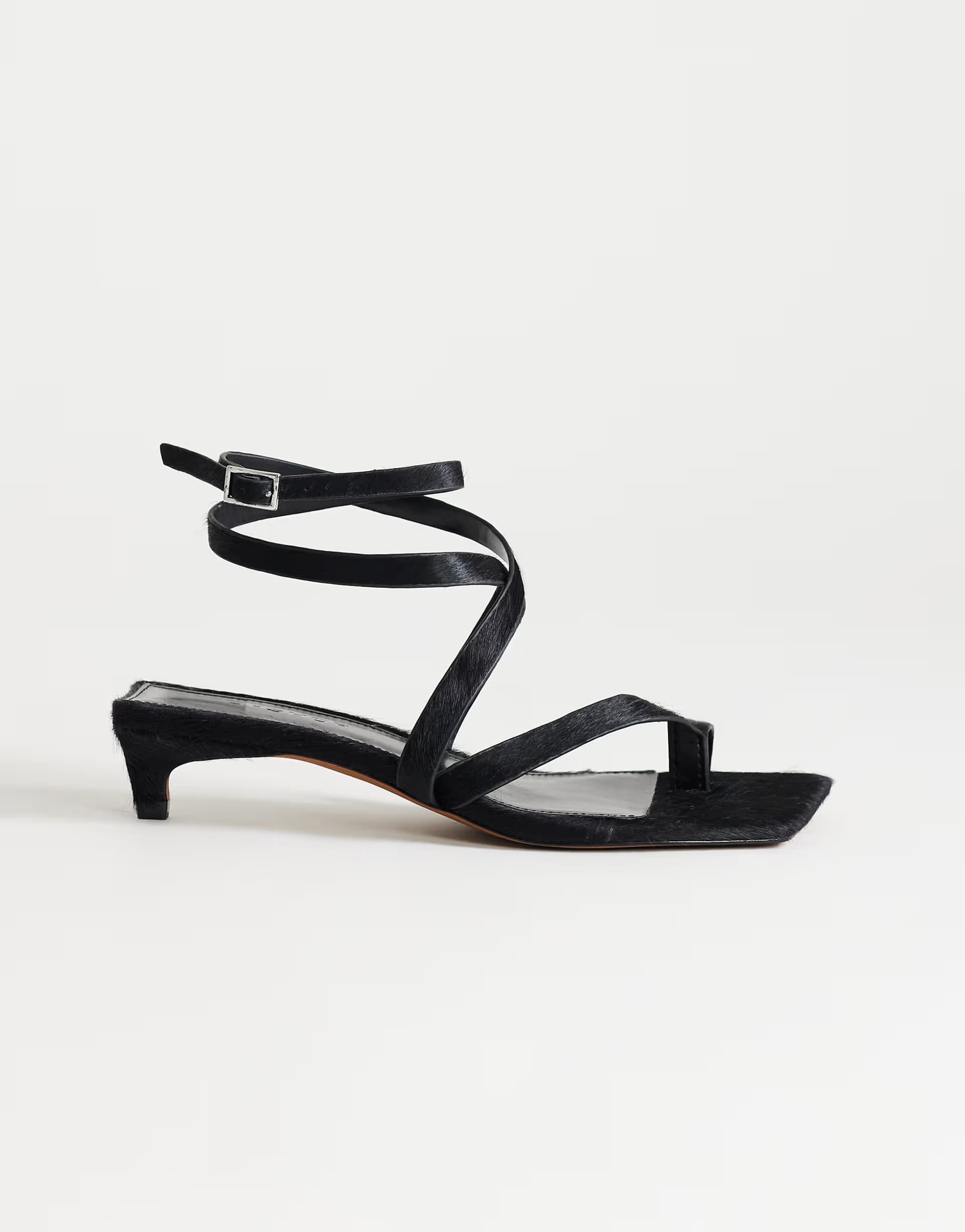 ASOS ASOS Black Leather Strappy Mid Heel Sandal