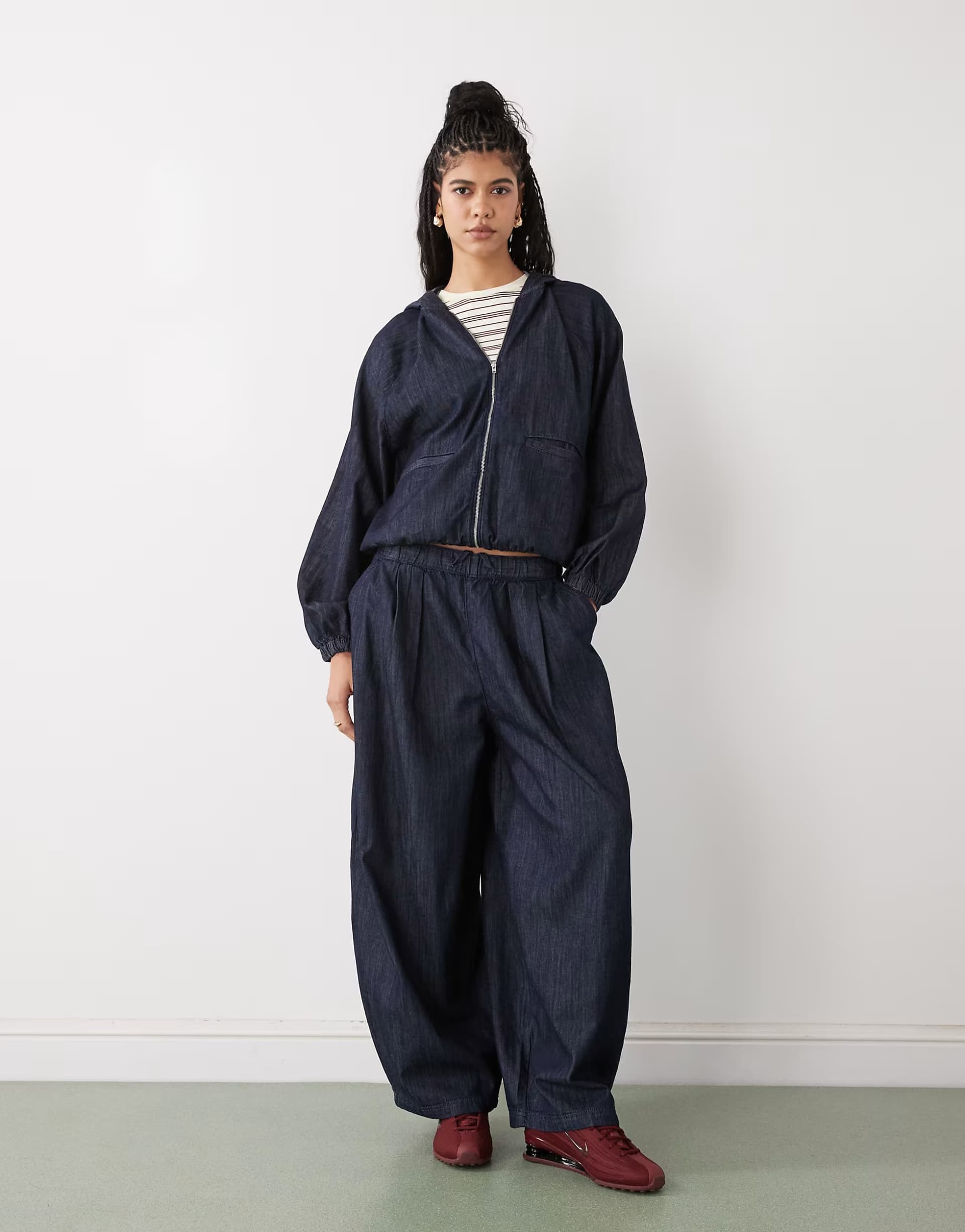 ASOS COLLUSION hooded denim track jacket and XL balloon jeans co ord in rinse wash