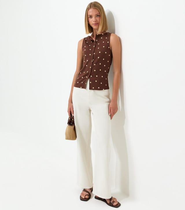 New Look Women's Brown Cotton Rich Polka Dot Button Through Tank Top New Look - 3