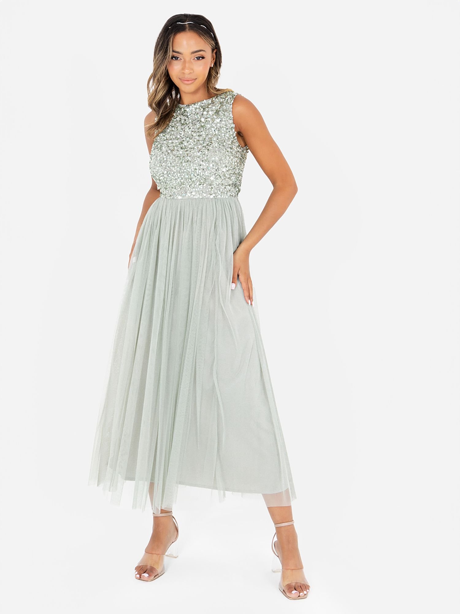 Maya Deluxe Maya Deluxe Women's Embellished Midaxi Dress in Mint - 2