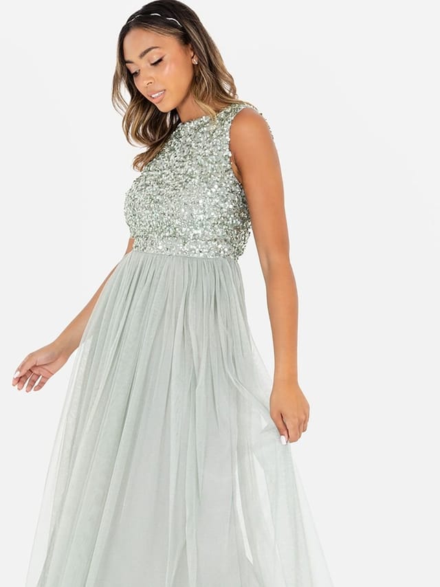 Maya Deluxe Maya Deluxe Women's Embellished Midaxi Dress in Mint - 2