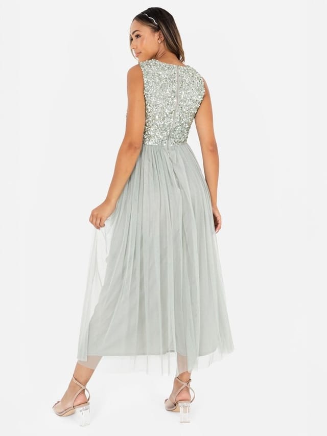 Maya Deluxe Maya Deluxe Women's Embellished Midaxi Dress in Mint - 3