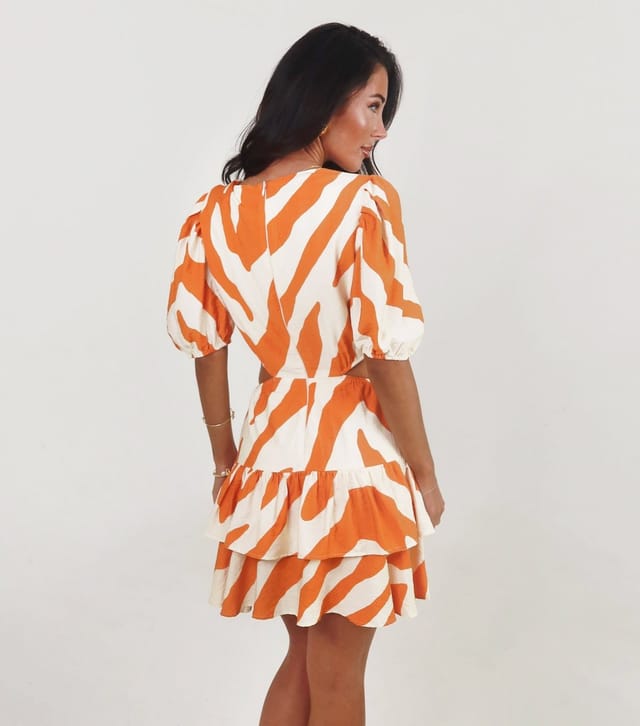 AX Paris Women's Orange Abstract Stripe Cut Out Mini Dress AX Paris New Look - 3