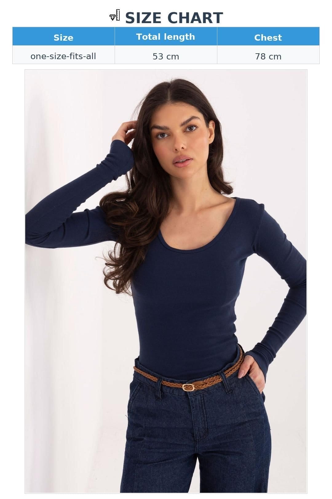 Love Lace Love Lace Women's Cotton Long Sleeve Basic Blouse Round Neck in Blue - 4