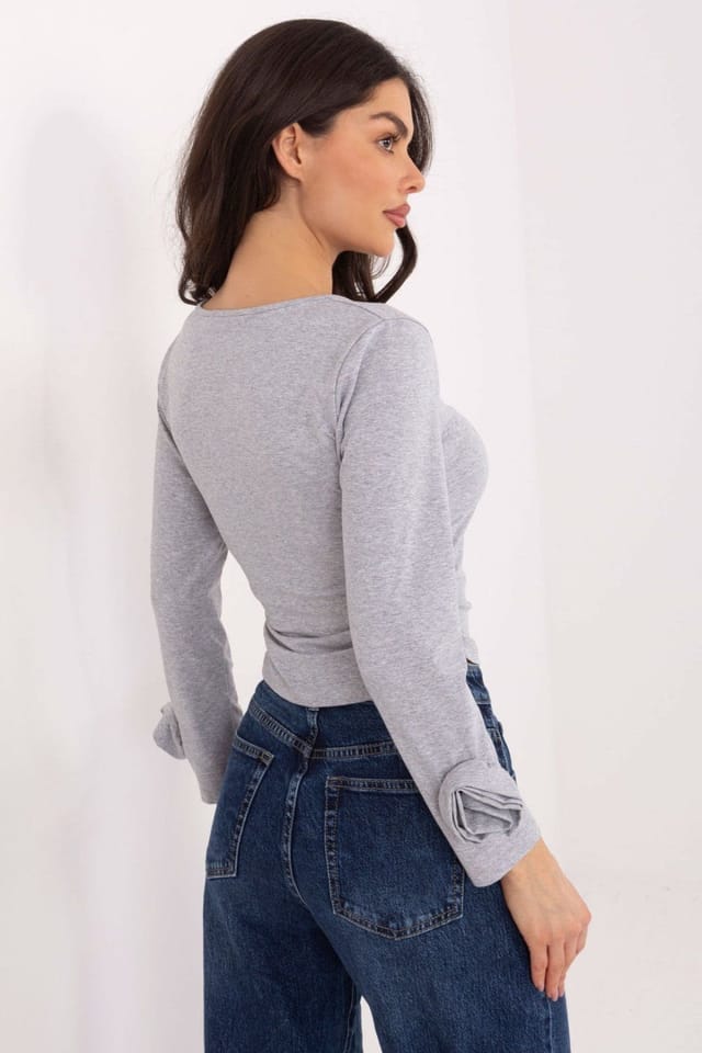 Love Lace Love Lace Women's Soft Cotton Long Sleeve Blouse with Flower Detail in Grey - 3