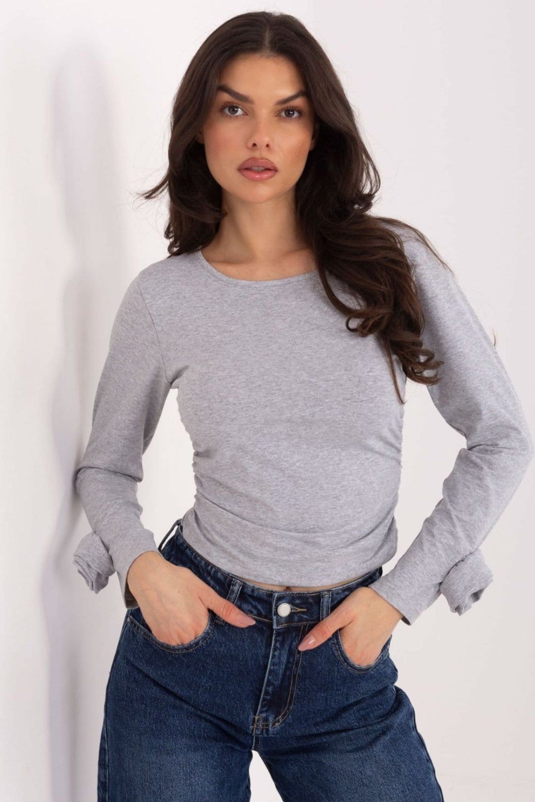 Love Lace Love Lace Women's Soft Cotton Long Sleeve Blouse with Flower Detail in Grey - 4