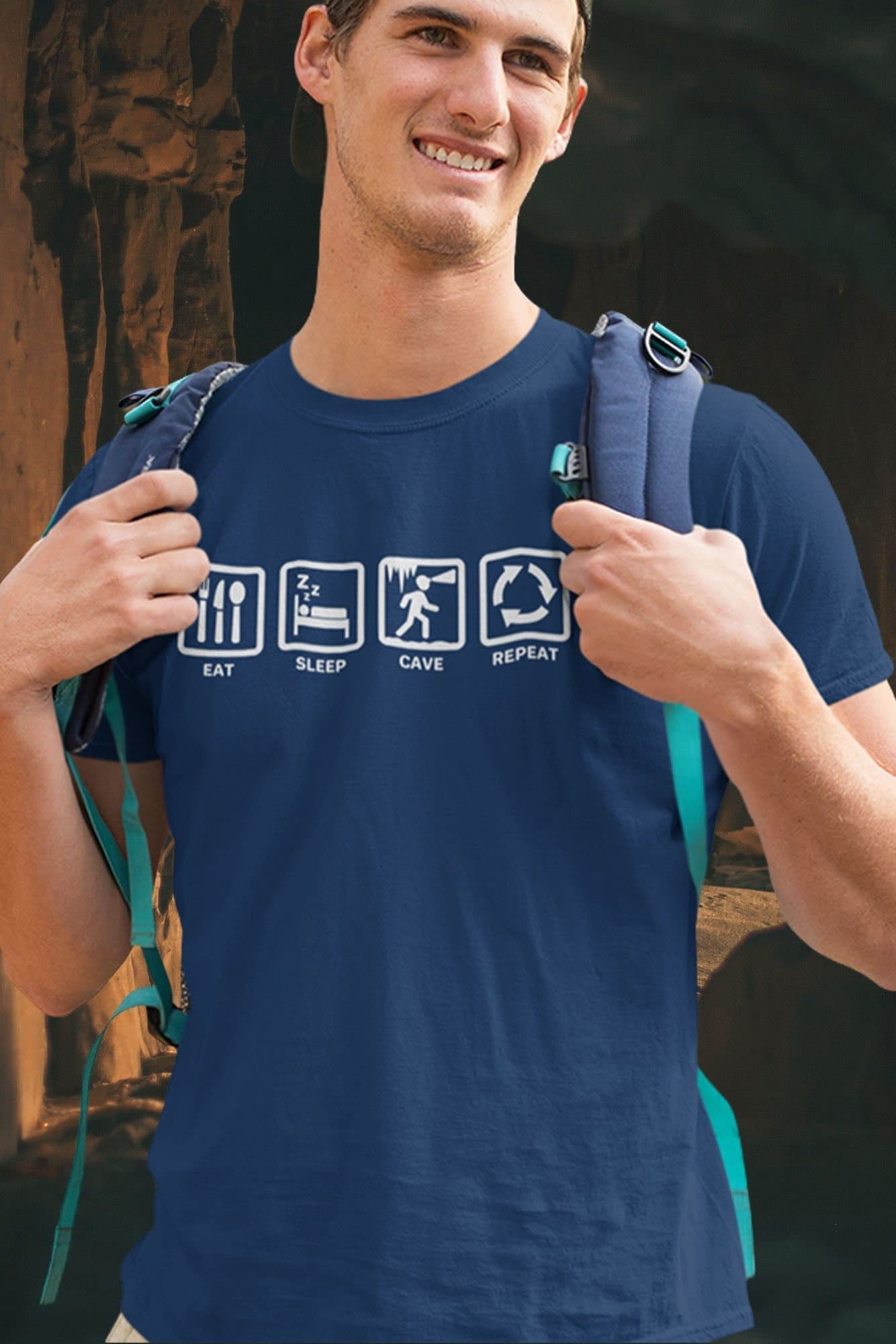 Bad Zebedee Bad Zebedee Men's Eat Sleep Cave Repeat T-Shirt in Navy