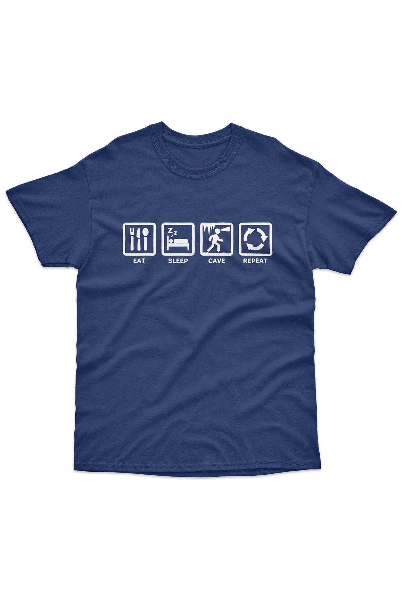 Bad Zebedee Bad Zebedee Men's Eat Sleep Cave Repeat T-Shirt in Navy - 2