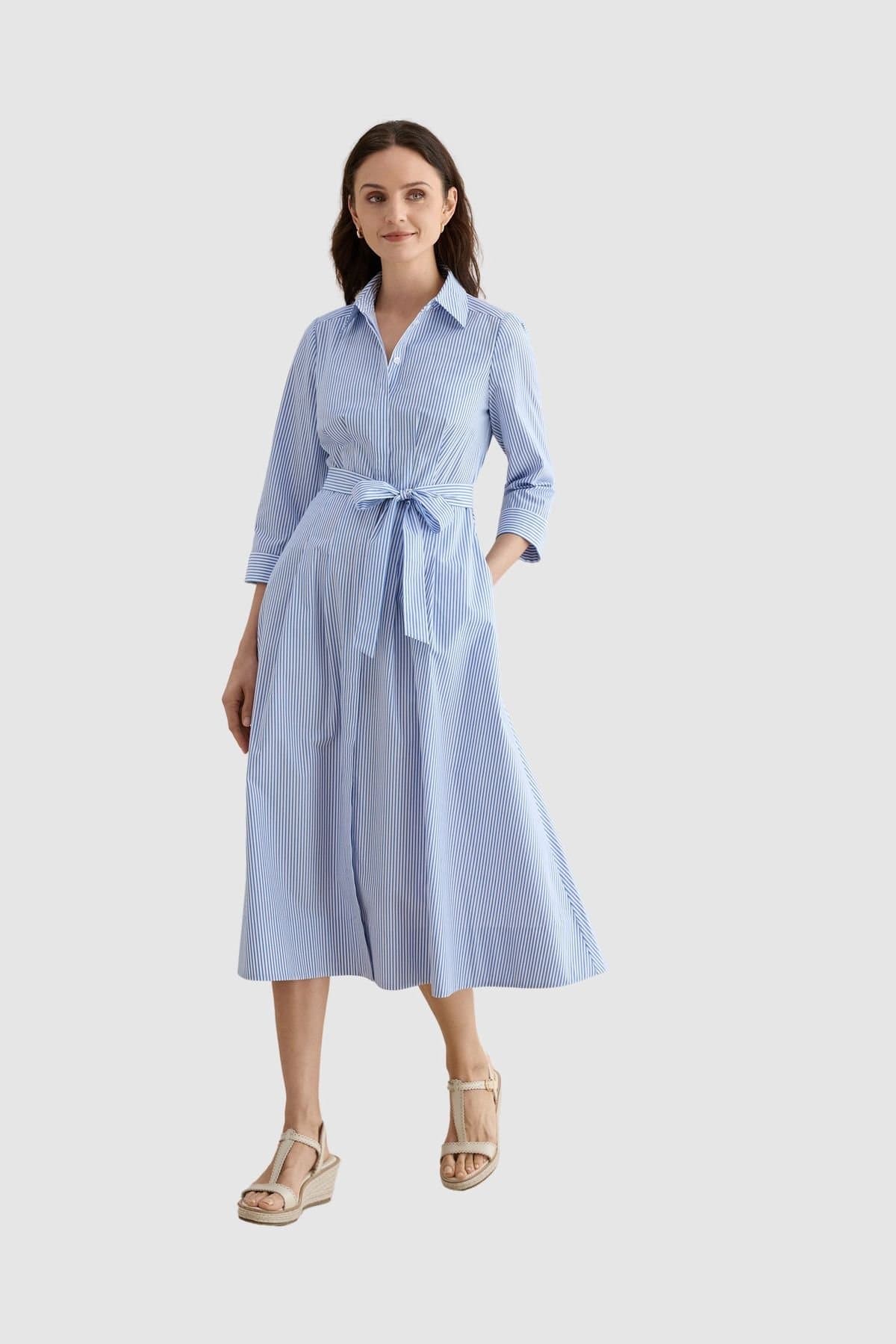 Hobbs London Hobbs London Women's Jane Belted Midi Shirt Dress in Light Blue