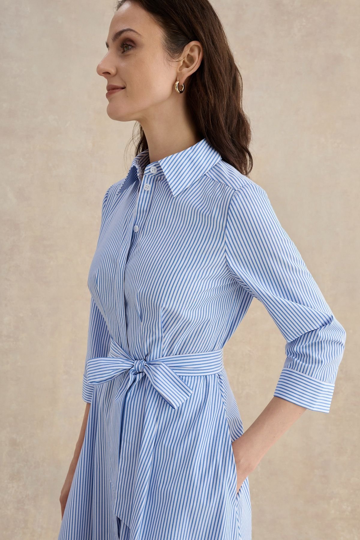 Hobbs London Hobbs London Women's Jane Belted Midi Shirt Dress in Light Blue - 3