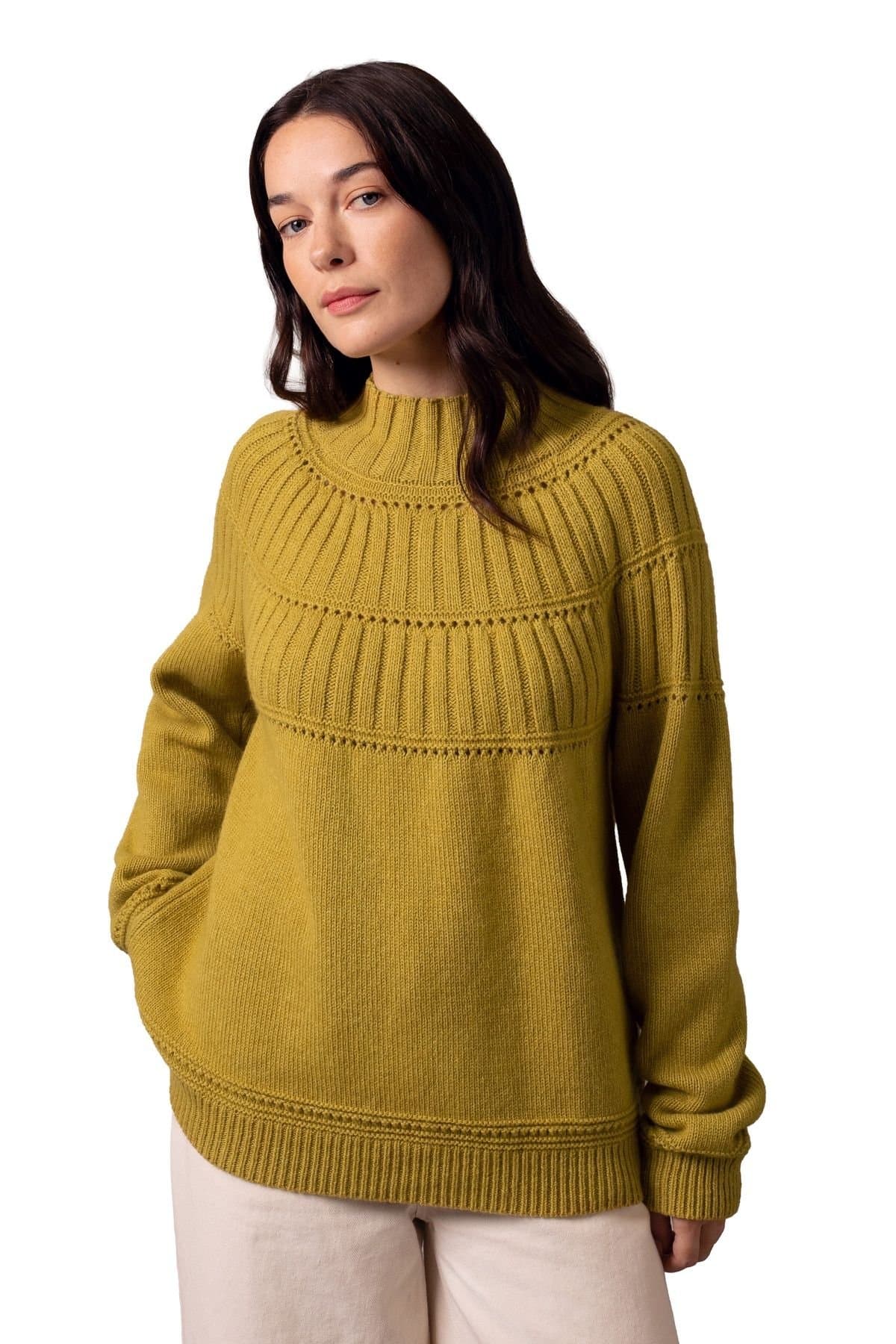 Celtic & Co Celtic & Co Women's Textured Yoke Sweater in Mustard