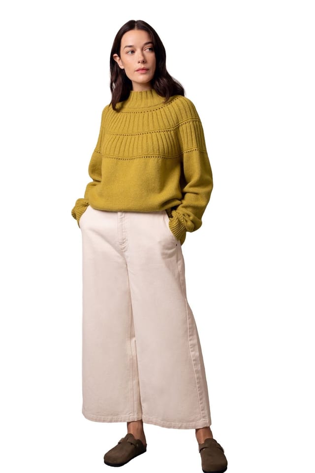Celtic & Co Celtic & Co Women's Textured Yoke Sweater in Mustard - 3