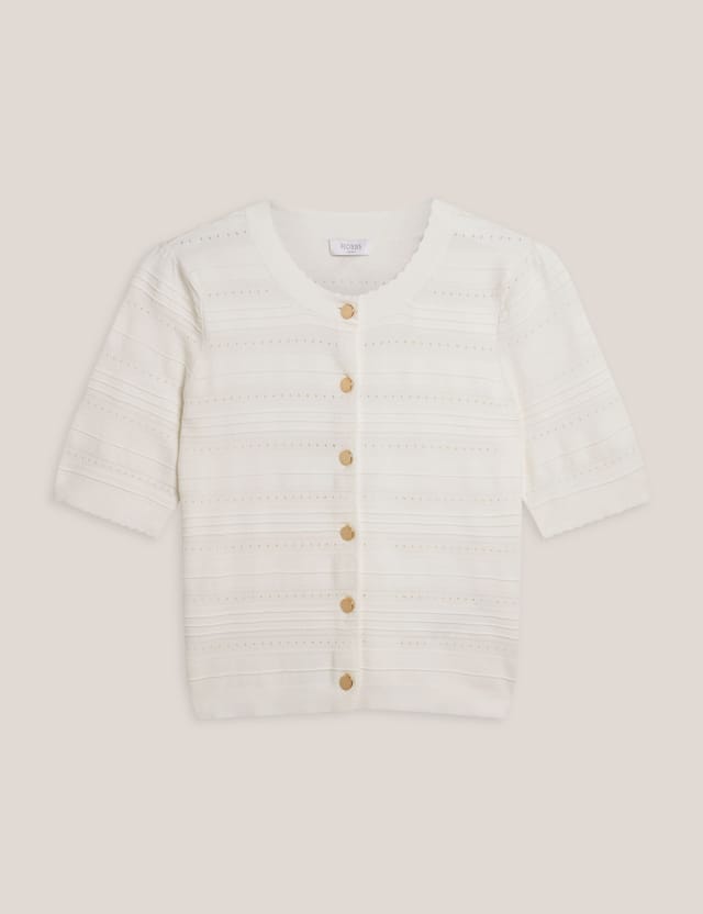 Hobbs London Hobbs London Women's Mimi Short Sleeve Pointelle Cardigan in Warm White - 2