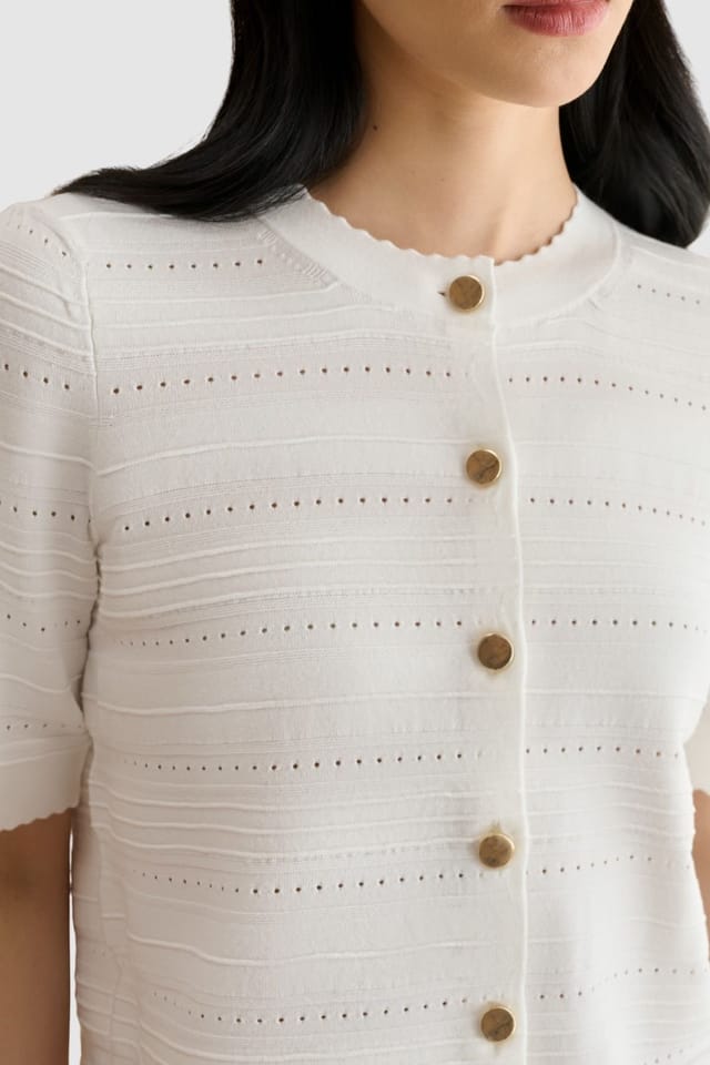 Hobbs London Hobbs London Women's Mimi Short Sleeve Pointelle Cardigan in Warm White - 3
