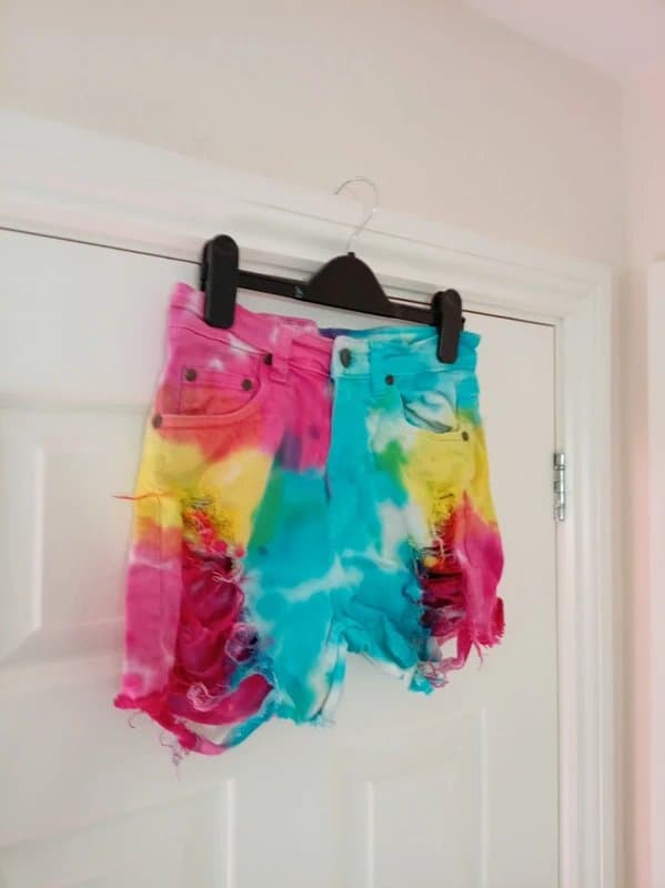 PrettyLittleThing Pretty little thing size 6 multicoloured denim tie dye shorts festival  distressed