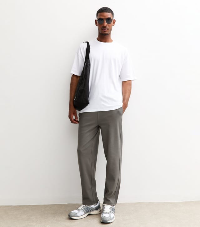 New Look Men's Grey Relaxed Panelled Straight Leg Joggers New Look - 3