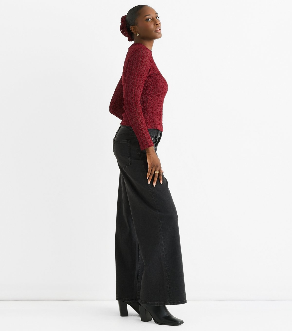 Gini London Women's Burgundy Jersey Lace Long Sleeve Top Gini London New Look - 3