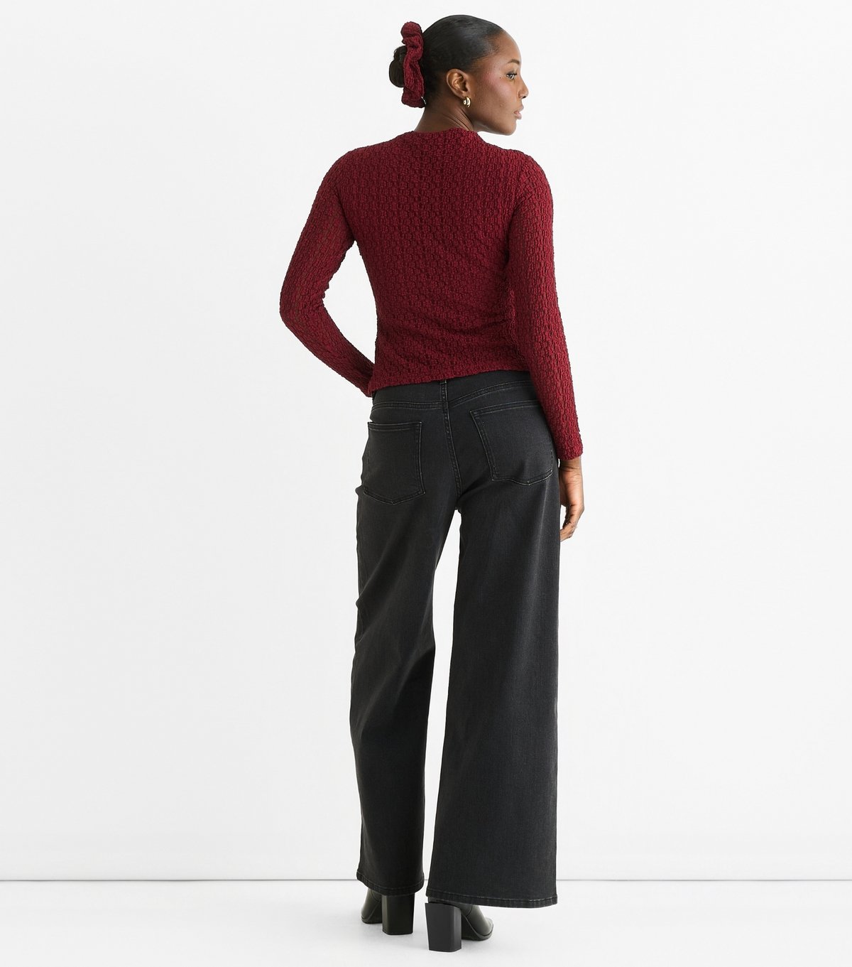 Gini London Women's Burgundy Jersey Lace Long Sleeve Top Gini London New Look - 4