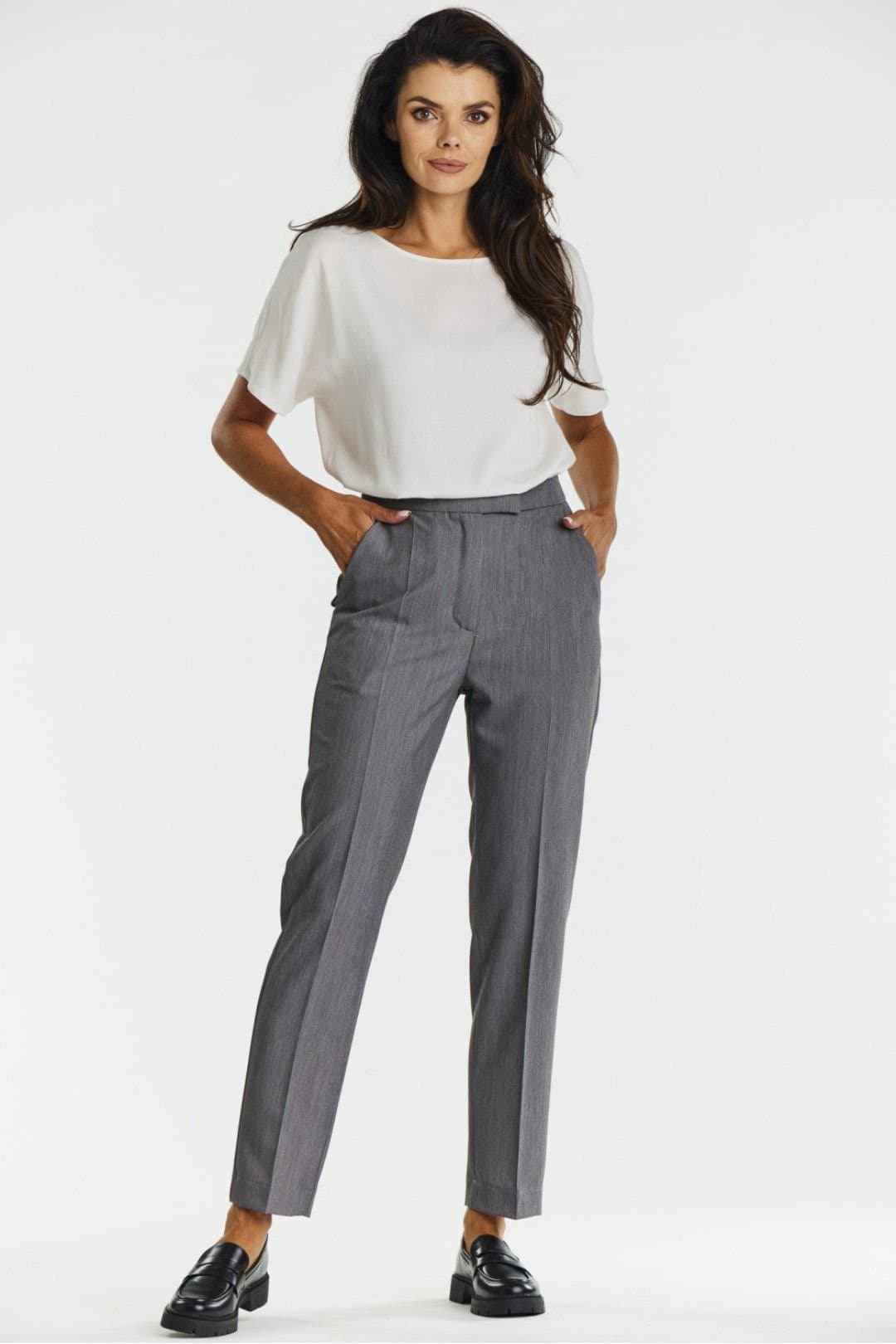 Love Lace Love Lace Women's Elegant Cigarette Trousers with Slip Pockets in Grey