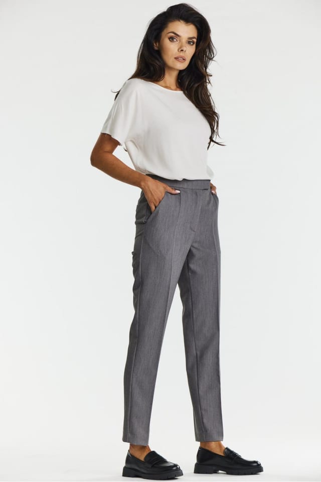 Love Lace Love Lace Women's Elegant Cigarette Trousers with Slip Pockets in Grey - 2