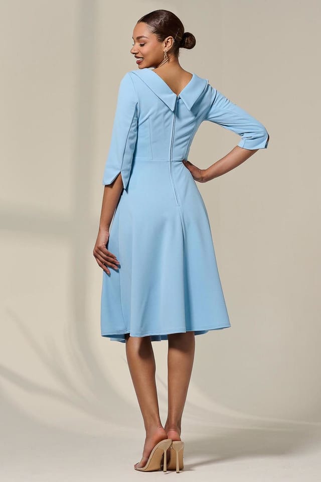 Jolie Moi Jolie Moi Women's Sloan 3/4 Sleeve Midi Dress in Light Blue - 2