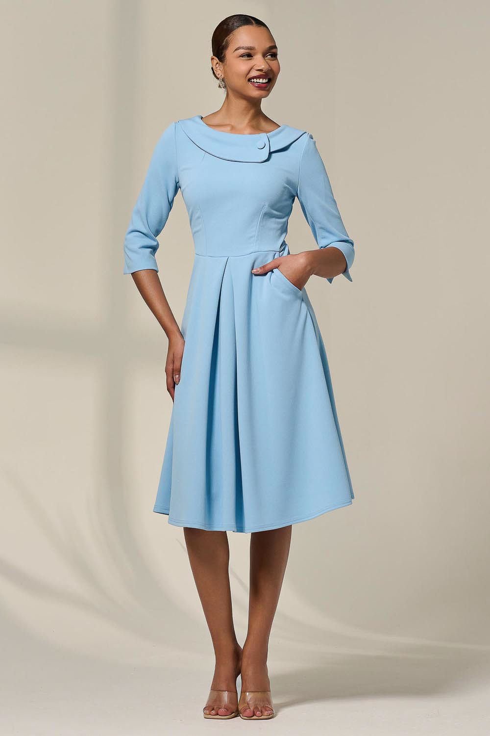 Jolie Moi Jolie Moi Women's Sloan 3/4 Sleeve Midi Dress in Light Blue - 3