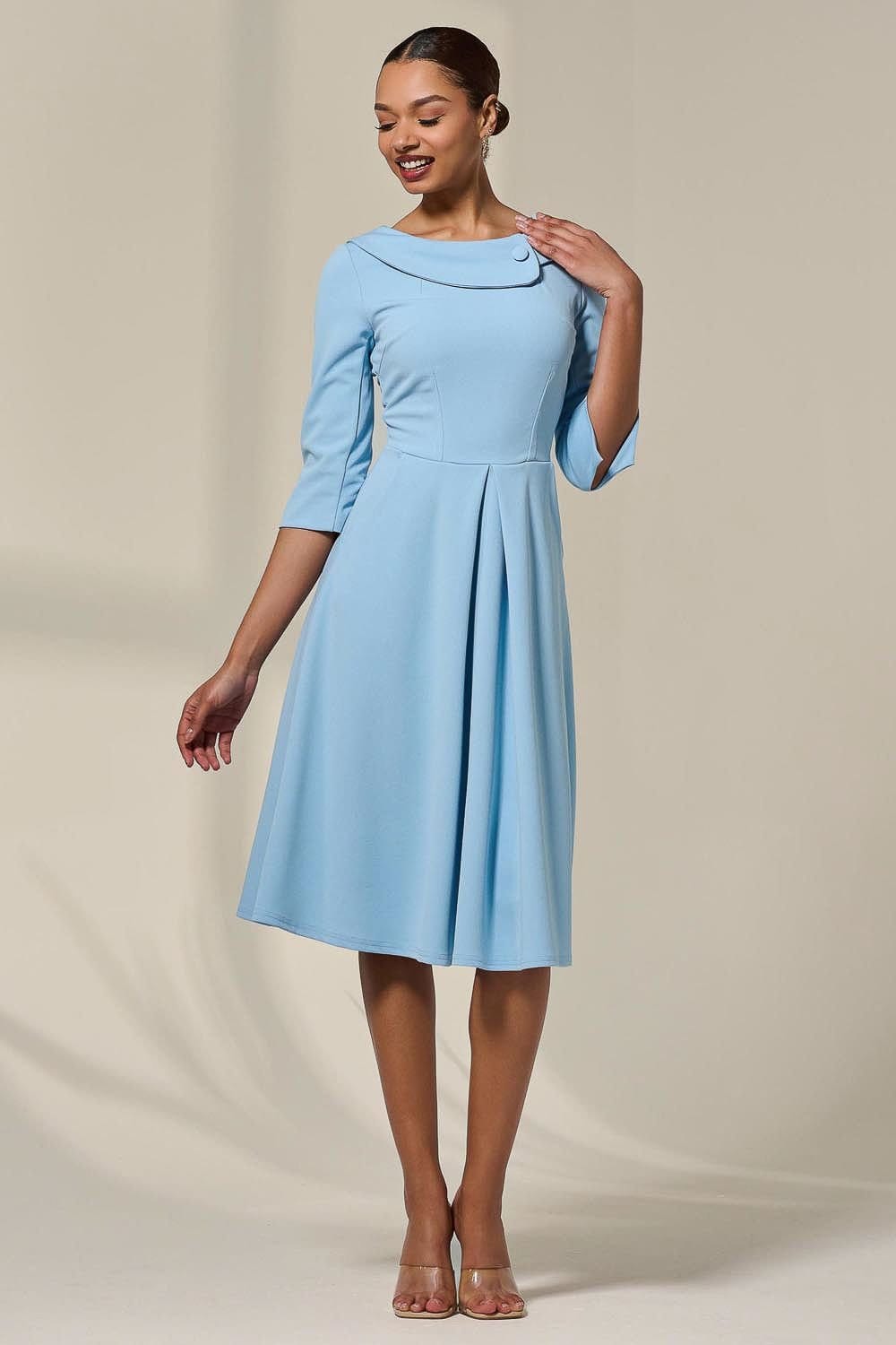 Jolie Moi Jolie Moi Women's Sloan 3/4 Sleeve Midi Dress in Light Blue - 4
